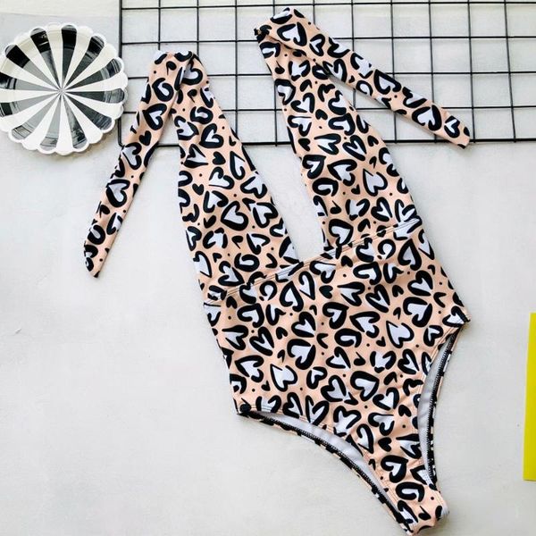 

lady's heart print swimsuit one piece cross bandage swimwear women summer style monokini bathing suit bodysuit maillot de bain one-piec