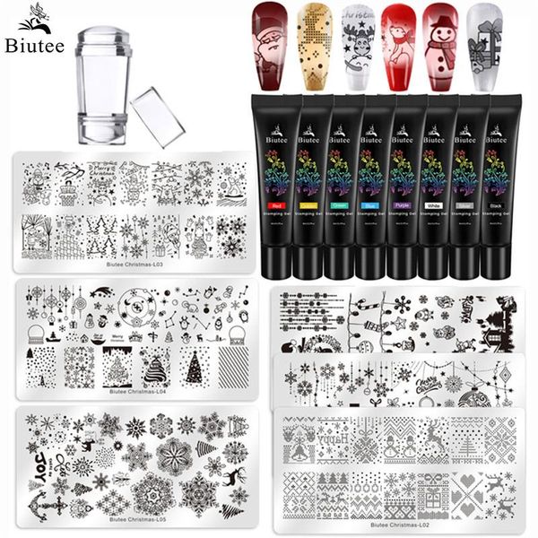 

nail art kits biutee set christmas plates flower elk snowman stamping gel polish silicone stamper tools uv varnish soak off manicure