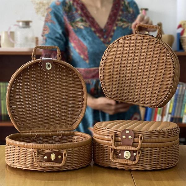 

storage baskets retro handmade rattan woven multifunctional case lightweight box dust-proof household accessories