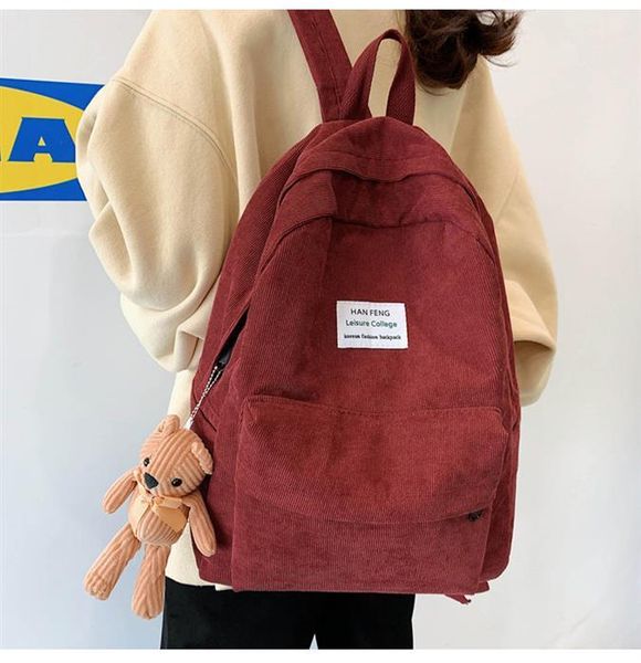 

simple solid color large capacity student backpack men and women all-match corduroy travel