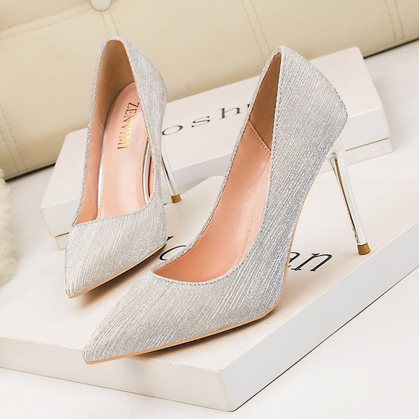 

spring/autumn fashion shiny wedding shoes high heel stiletto large size shallow mouth pointed banquet women's dress, Black