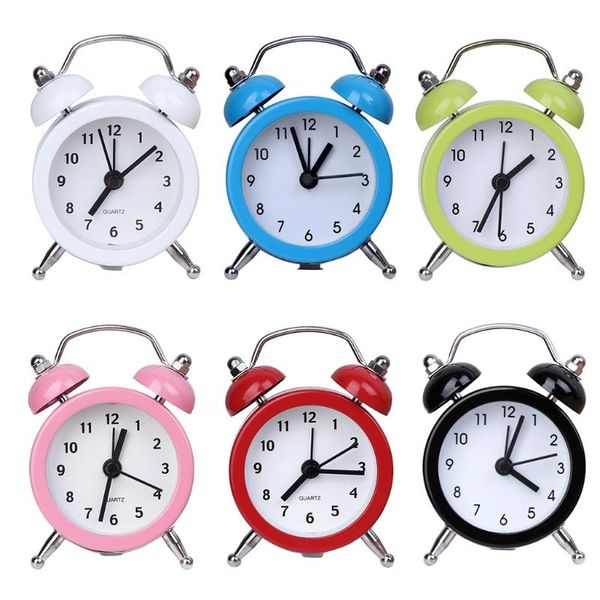 

other clocks & accessories portable cute mini round battery alarm clock bell two legs stand desktable bedside kid home bedroon decor