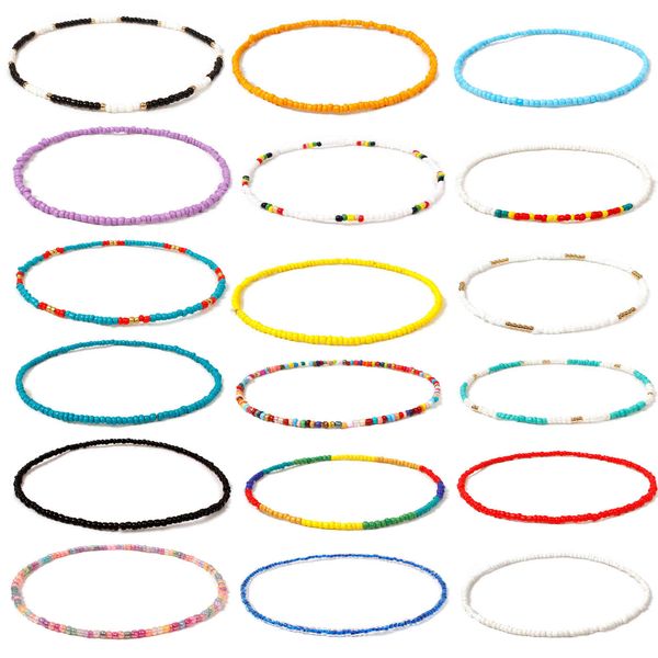 

bohemia style small glass beaded necklace multicolor short chokers charm necklaces sweet neck jewelry for women girls 40cm long, Silver