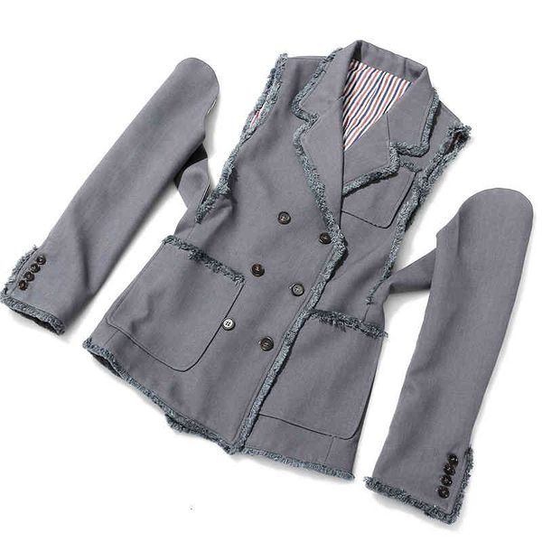 

women's suits & blazers [eam] 2022 spring autumn turn down collar long sleeve double breasted pockets personality jacket women coat fas, White;black