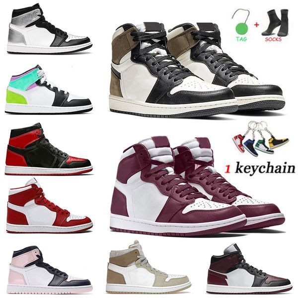 

basketball shoes jumpman 1 1s for mens womens jumpman prototype bred patent pollen fragment bordeaux men women trainers sports sneakers, White;red