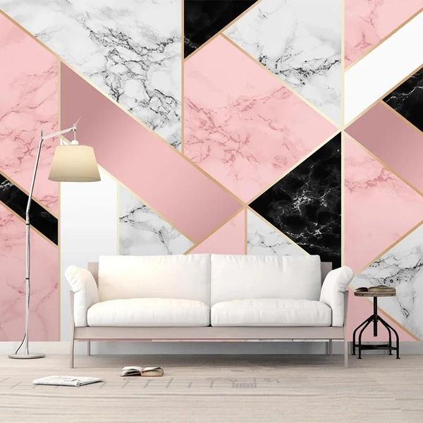 

custom 3d mural modern pink marble pattern abstract geometric living room tv background self adhesive wallpaper home decor wallpapers