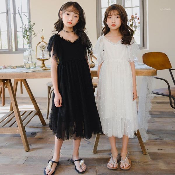 

to 16 years,kids dress girls lace pollk dot 2021 children summer clothes teen baby party princess v-neck,#6051 girl's dresses, Red;yellow