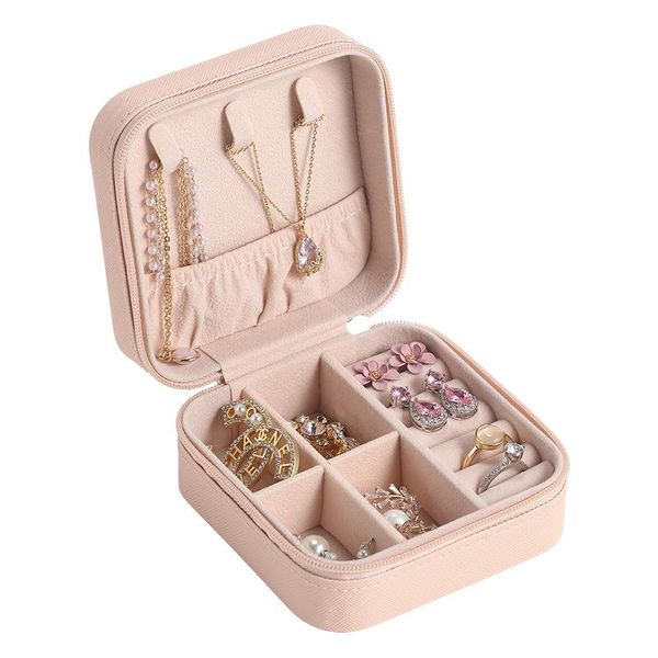 

jewelry pouches, bags pu leather jewel case travel square storage boxes organizer portable rings earrings necklaces box, Pink;blue