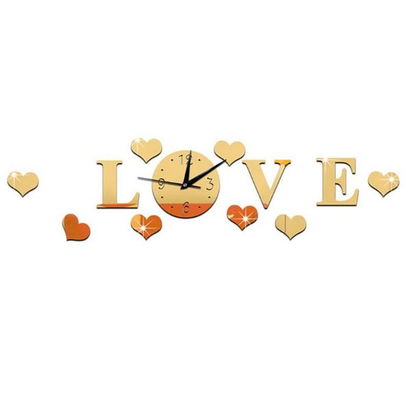 

creative 3d wall clock home decoration acrylic mirrors stickers living room decor love heart mute clocks