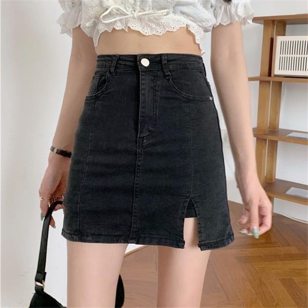 

high waist split mini casual women skirts denim jeans black short harajuk shorts