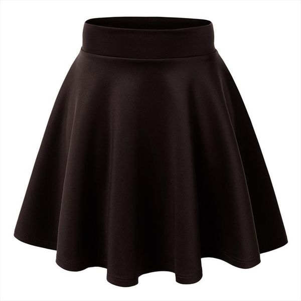 

flared skater basic women skirt solid color mini above knee versatile stretchy pleated casual 5 sizes, Black