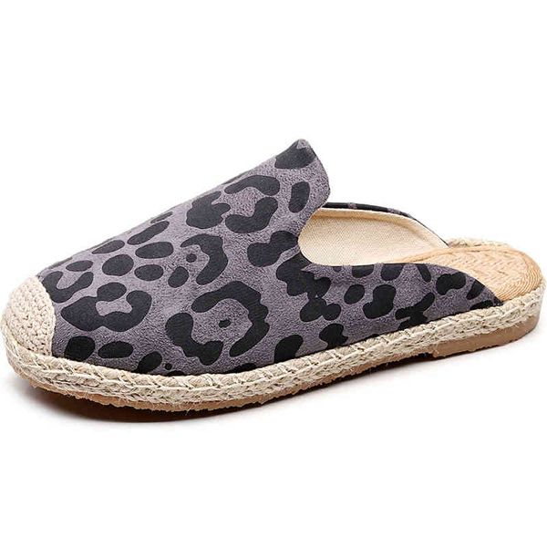 

veowalk summer leopard women handmade canvas slippers flat mules ladies breathable comfort linen cotton house home shoes gun6, Black