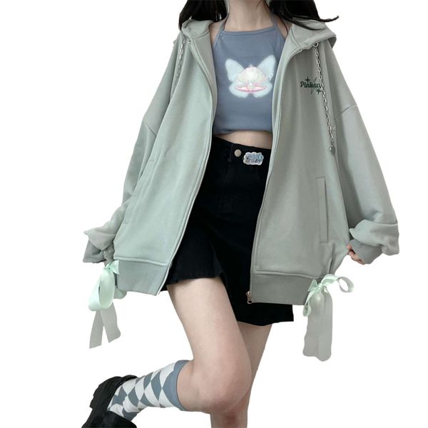 

women's hoodies & sweatshirts harajuku kawaii zip up black hoodie green girls per with korean women's girl fashion streetwear goth