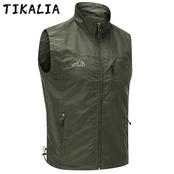 

men's military sleeveless vest jacket outdoor trekking coat summer breathable stand collar lightweight brand 210925, Black;white