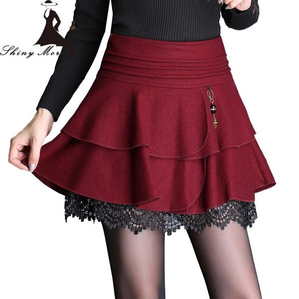 

skirts shinymora winter mini for women woolen female ball gown short lady fashion big size s-5xl, Black
