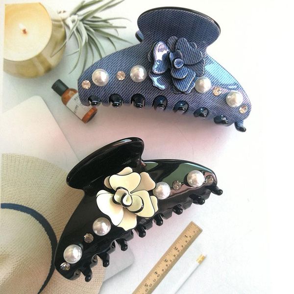 

hair clips & barrettes 2021 fashion large acetate flowers elegant pearls crab for women girls accessories, Golden;silver