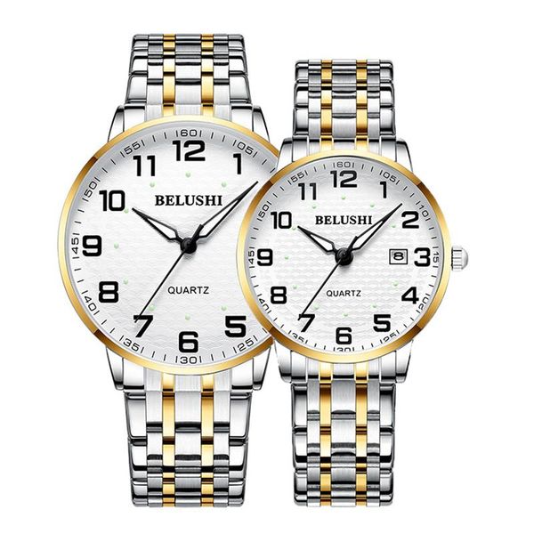 

wristwatches couple watches for mom dad steel waterproof big dial luminous date clock male hodinky fashion quartz lovers, Slivery;brown