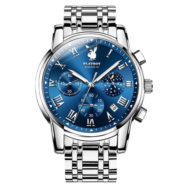 

wristwatches men watch chronograph waterproof moon phase fashion sport quartz watches multifunction wristwatch, Slivery;brown