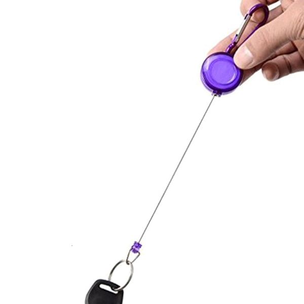 

multifunctional multi-color roll retractable keychain rope bag recoil id card holder keyring key chain steel cord, Silver