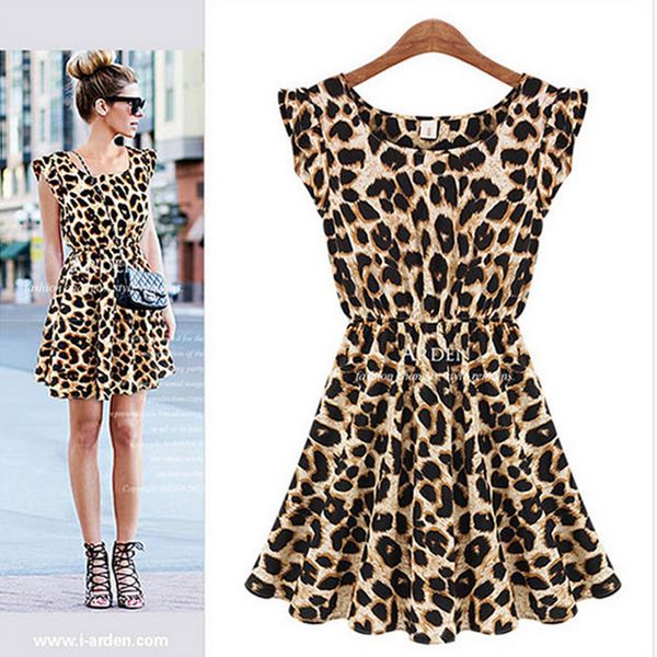 

dresses print women summer es leopard vestido plus size s-xl slim beach girl casual mini, Black;gray