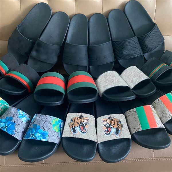 

designer rubber sandals floral brocade men's slippers gear bottom flip flops ladies striped beach casual slippers, Black