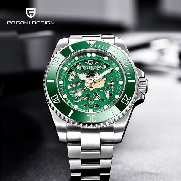 

wristwatches pagani design brand watch men waterproof 100m stainless steel automatic mechanical sports watches reloj hombre for, Slivery;brown