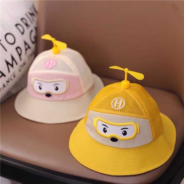 

baby hat summer thin fisherman sunshade basin boy and girl bamboo dragonfly net, Yellow