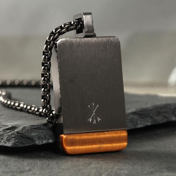 

pendant necklaces men necklace stainless steel natural tiger eye stone man gun black pendants jewelry 2021 wholesale, Silver
