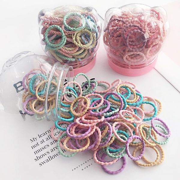 

50/100 pcs/box children cute colors soft elastic hair bands baby girls lovely scrunchies rubber kids accessories, Slivery;white