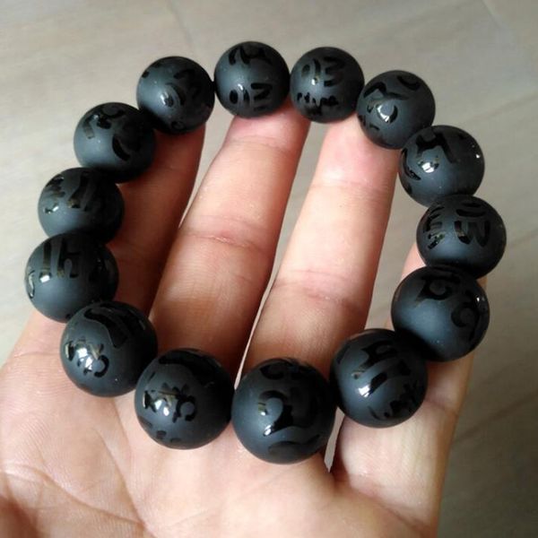 

natural black obsidian stone bracelets six words buddha round beads pixiu for men women jewelry, Black;brown