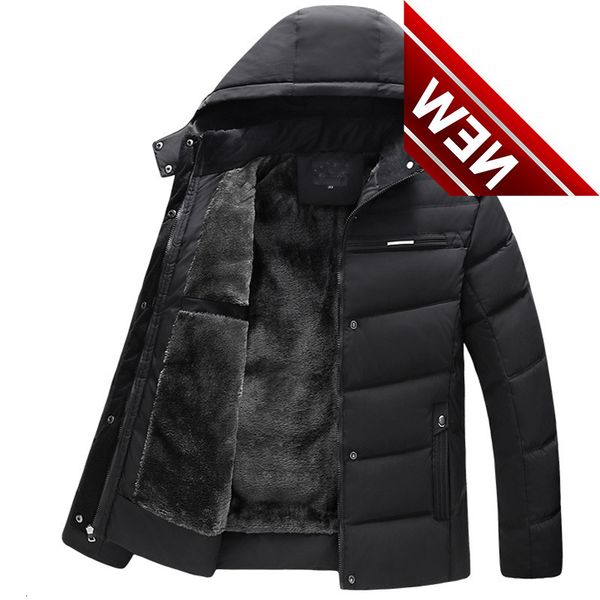 

winter jacket 2019 thick men herren jacke coats hooded padded cotton detachable plus size velvet, Black