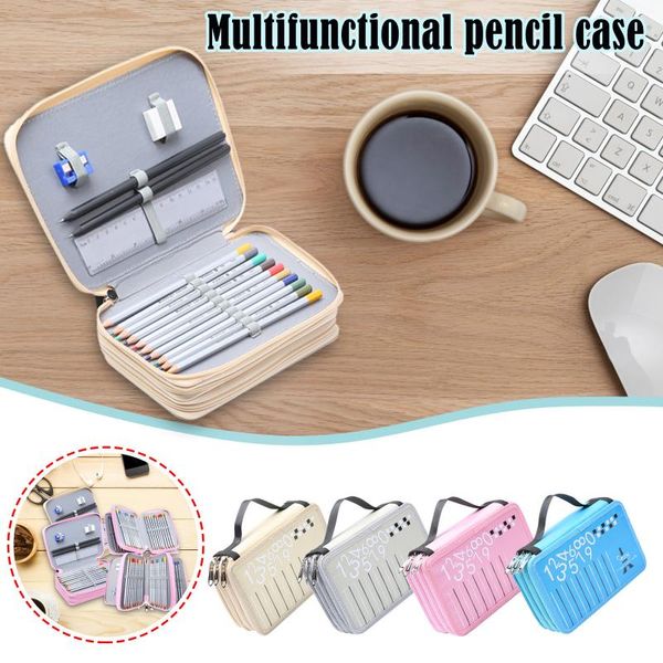 

storage bags three-layer pencil case large capacity colored bag box multi-functional handheld pencilcase for art supplies gift