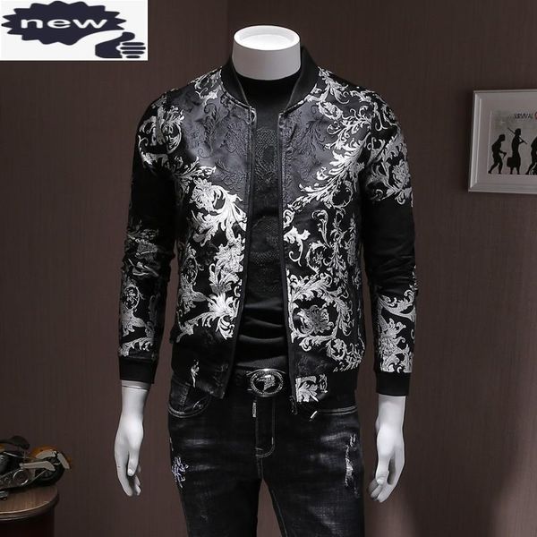 

men's jackets fashion mens floral embroidery bomber casual slim fit streetwear coat stand collar spring vintage jacket plus size 5xl, Black;brown