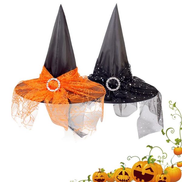 

party hats 2pcs witch gauze funny festive props cosplay costume accessories (orange + black)