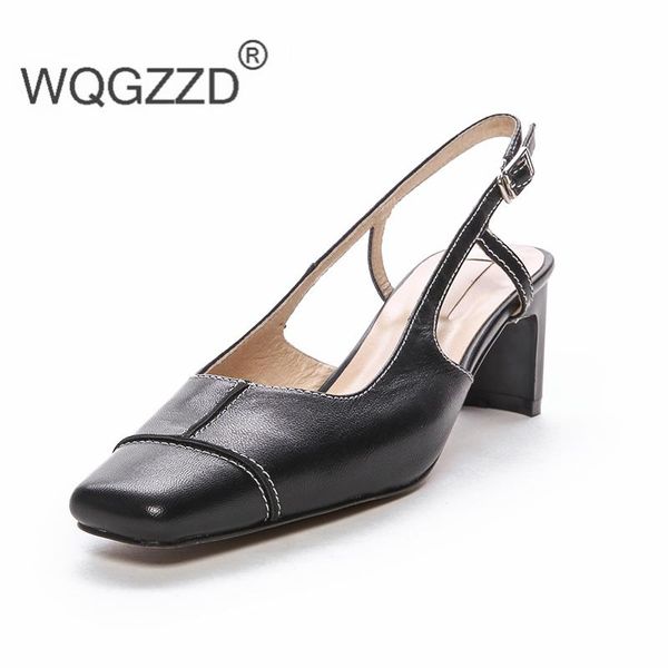 

chaussures femme retro high heels shoes women's sandals genuine leather vintage spring summer zapatos de mujer, Black