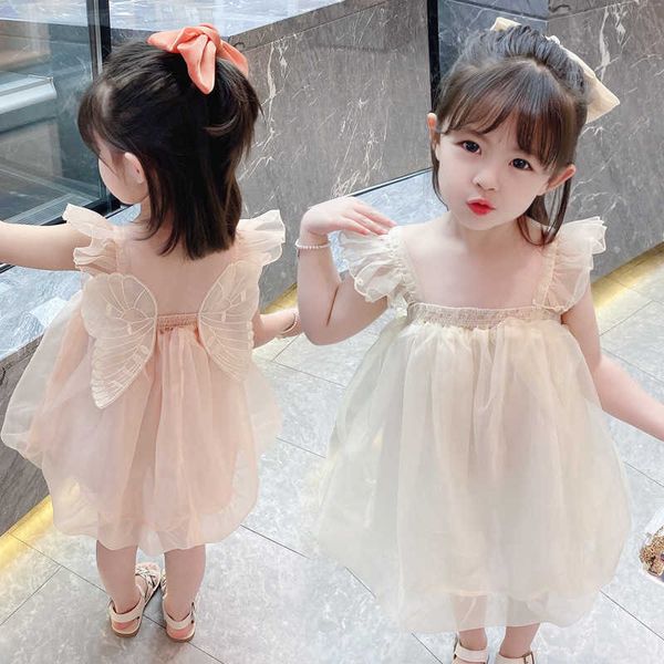 

toddler girls wings fly sleeve dress for kids clothing ruffles sundress princess costume summer outfit 210529, Red;yellow