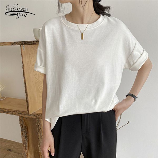 

summer oversize t shirt women's loose streetwear t-shirts basic long tee solid o-neck ladies clothes blusa 10087 210521, White