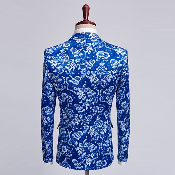 

men's suits & blazers pyjtrl men's blazer real blue floral pattern, casual fashion groom stage singer leather jacket 0awi, White;black