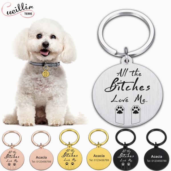 

personalized collar pet id tag keychain engraved pet id name for cat puppy dog tag pendant keyring bone pet accessoriesdio chan contact, Slivery;golden