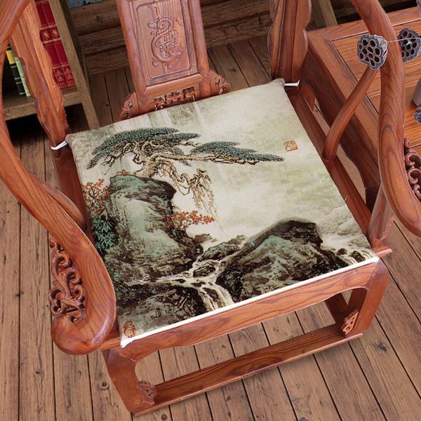 

chinese printed landscape sofa chair pad seat cushions dining armchair cotton linen home office sitting mats cushion/decorative pillow