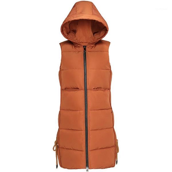 

women's vests winter vest women 2021 fashion waistcoat slim thick hooded cotton-padded warm long female coat plus size, Black;white