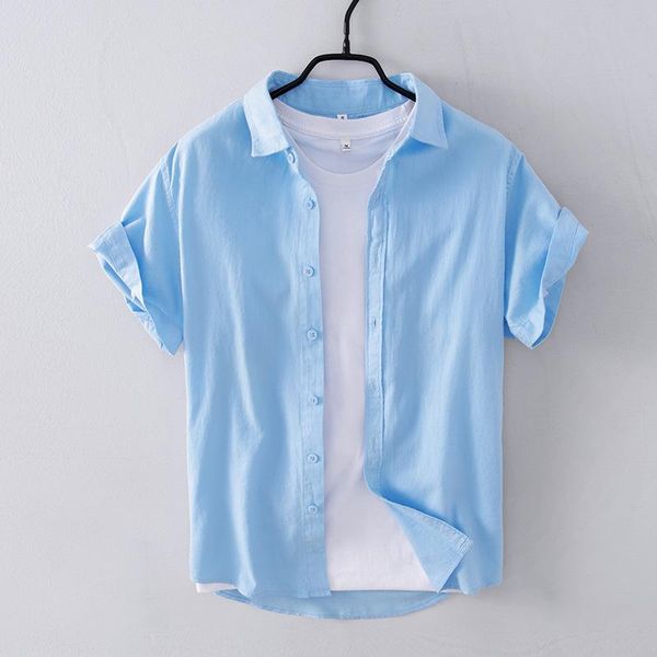 

men's casual shirts summer youth shirt short sleeve square collar top, White;black