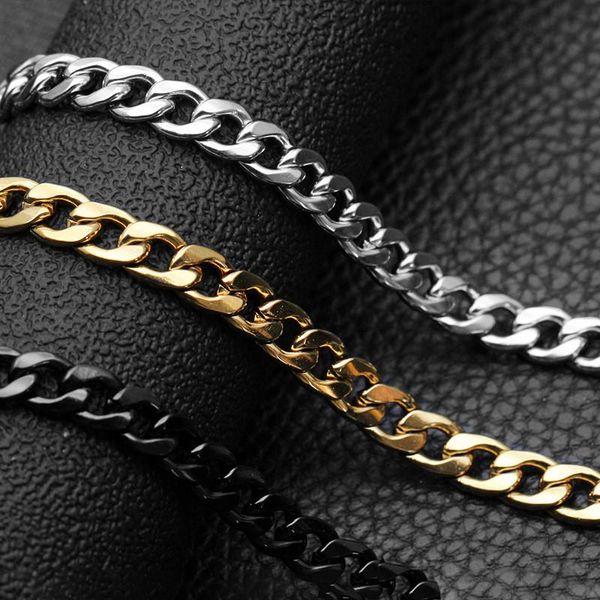 

chains basic punk 316l stainless steel necklace for men women jewelry curb cuban link chain chokers vintage black gold tone solid metal, Silver