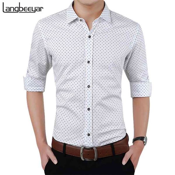 

autumn fashion brand men clothes slim fit long sleeve shirt polka dot casual social plus size -5xl 210708, White;black