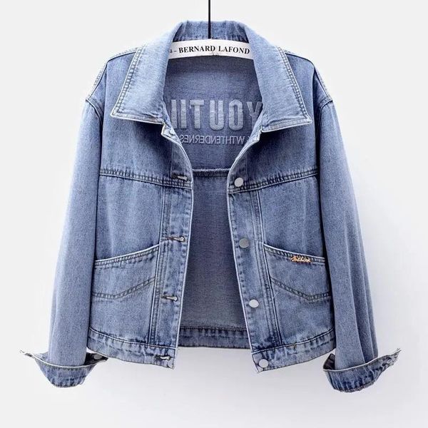 

women's jackets 2021 spring autumn letters embroidery denim women fashion single-breasted jacket casual loose short, Black;brown