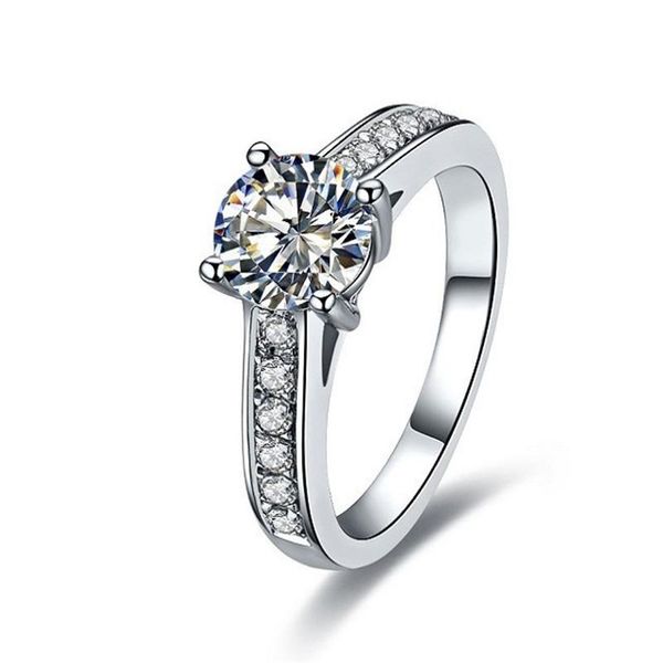 

cluster rings 1ct fancy quality genuine solid white gold diamond engagement ring for women marriage brand jewelry g14k, Golden;silver