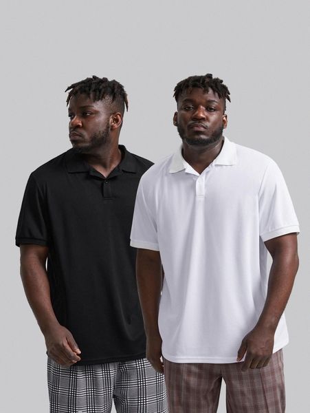 

extended sizes men 2pcs polo shirt u7pf#, White;black