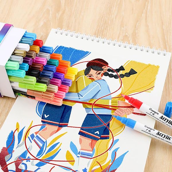 

guangna s130 acrylic marker set, painting diy ceramic water-based doodling pen box watercolor 0.7 mm highlighters, Black;red