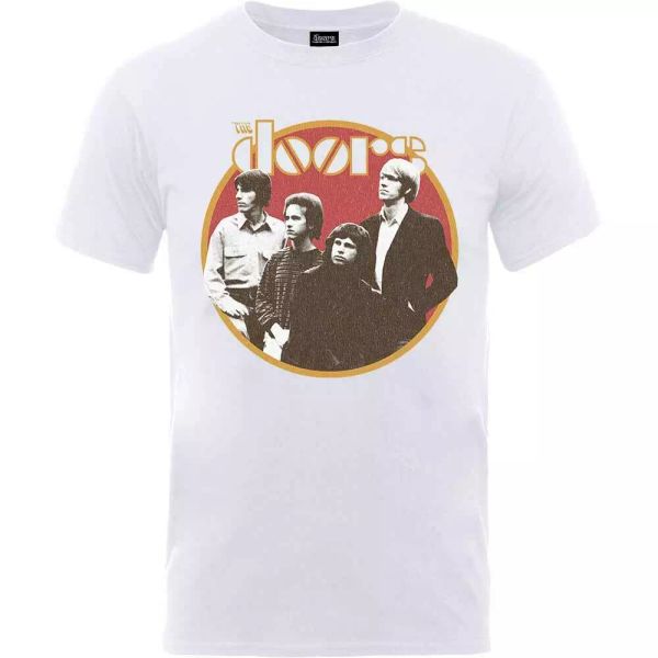 

white the doors retro circle licensed men t-shirt, White;black