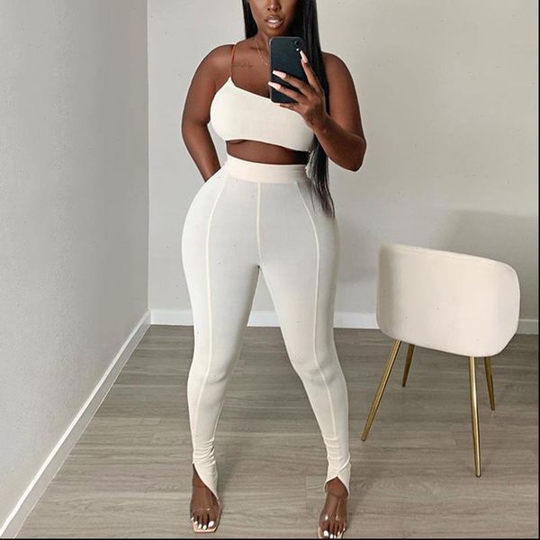 

one shoulder tracksuit two women tracksuits piece set summber slash neck crop pants elastic leggings streetwear, Gray